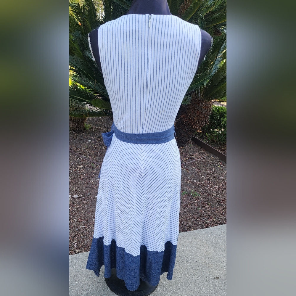 White & Blue  Asymmetrical Wrap DKNY Sundress - Picture 3 of 6
